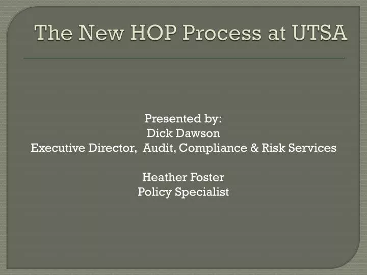 the new hop process at utsa