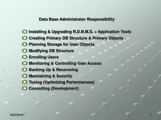 Data Base Administrator Responsibility