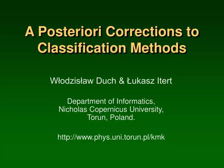 a posteriori corrections to classification methods