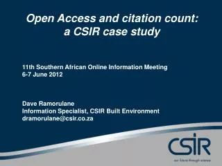 Open Access and citation count: a CSIR case study
