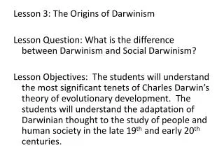 Lesson 3: The Origins of Darwinism