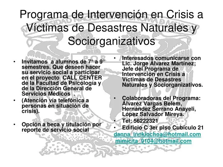 programa de intervenci n en crisis a v ctimas de desastres naturales y sociorganizativos