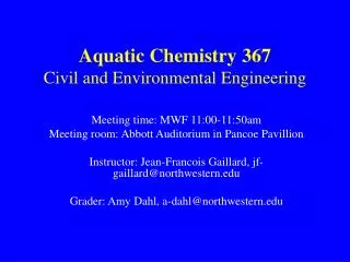Aquatic Chemistry 367 Civil and Environmental Engineering