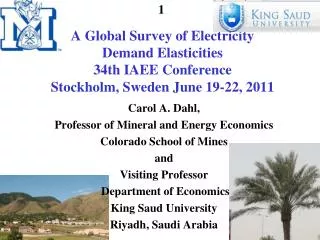 Carol A. Dahl, Professor of Mineral and Energy Economics Colorado School of Mines and