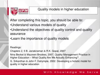 Quality models in higher education