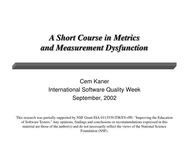a short course in metrics and measurement dysfunction