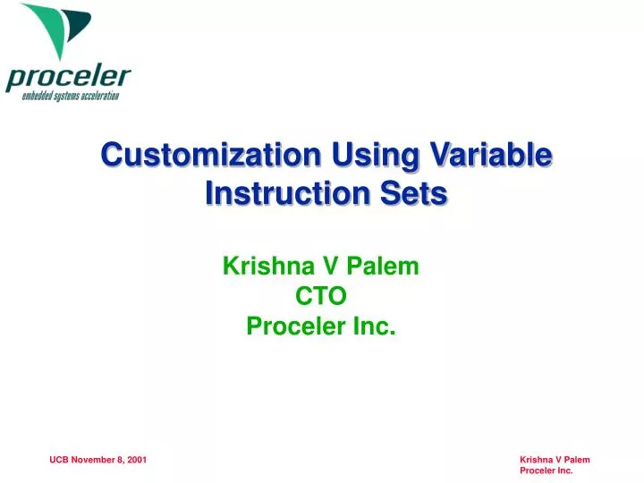 customization using variable instruction sets