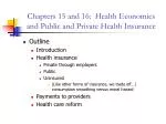 Chapters 15 and 16: Health Economics and Public and Private Health Insurance
