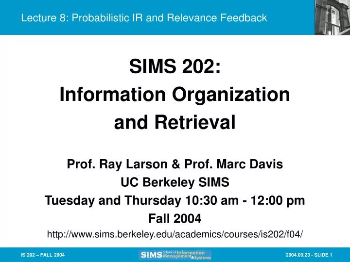 lecture 8 probabilistic ir and relevance feedback