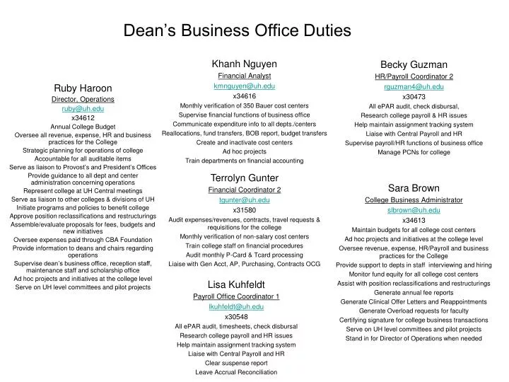 dean s business office duties