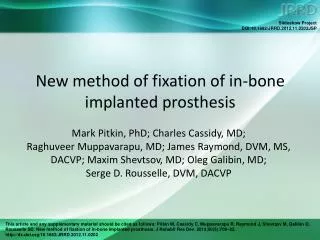 New method of fixation of in-bone implanted prosthesis