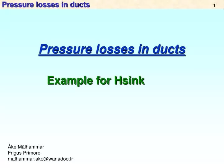 pressure losses in ducts