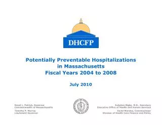 Potentially Preventable Hospitalizations in Massachusetts Fiscal Years 2004 to 2008 July 2010