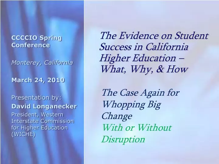 the evidence on student success in california higher education what why how