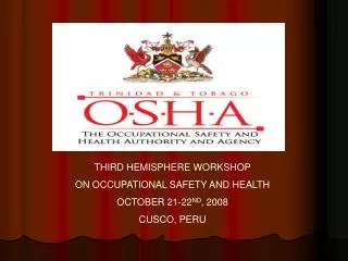 THIRD HEMISPHERE WORKSHOP ON OCCUPATIONAL SAFETY AND HEALTH OCTOBER 21-22 ND , 2008 CUSCO, PERU