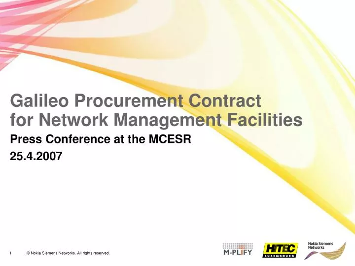 galileo procurement contract for network management facilities