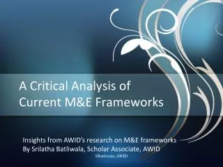 A Critical Analysis of Current M&amp;E Frameworks