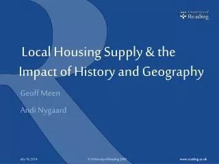 Local Housing Supply &amp; the Impact of History and Geography