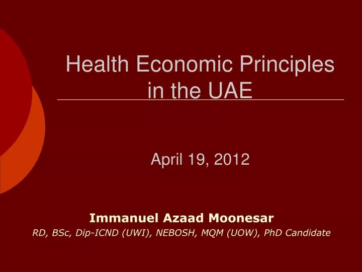 health economic principles in the uae april 19 2012