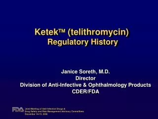 ketek telithromycin regulatory history