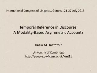 International Congress of Linguists, Geneva, 21-27 July 2013