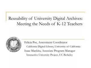 Reusability of University Digital Archives: Meeting the Needs of K-12 Teachers