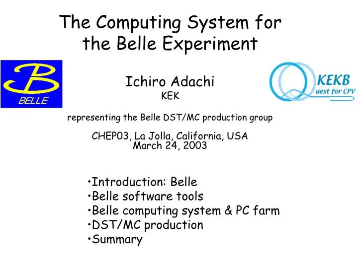 the computing system for the belle experiment