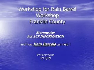 Workshop for Rain Barrel Workshop Franklin County