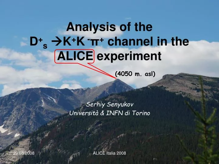 analysis of the d s k k channel in the alice experiment