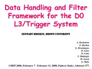 Data Handling and Filter Framework for the D0 L3/Trigger System