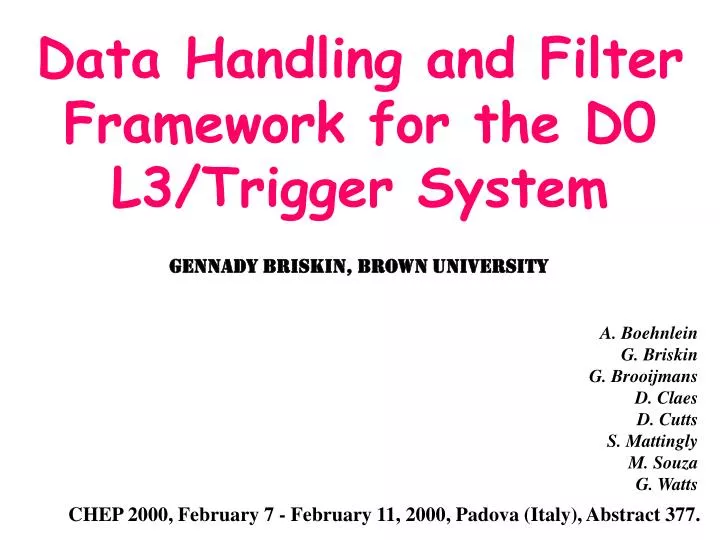 data handling and filter framework for the d0 l3 trigger system