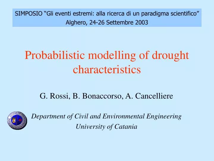 probabilistic modelling of drought characteristics
