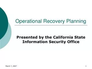 Operational Recovery Planning