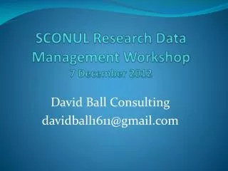 SCONUL Research Data Management Workshop 7 December 2012