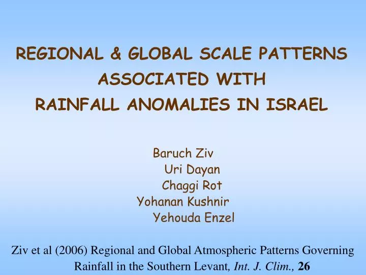 regional global scale patterns associated with rainfall anomalies in israel