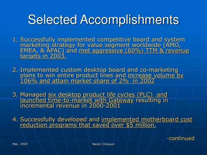 selected accomplishments