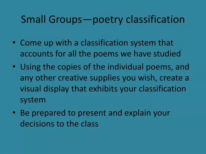 small groups poetry classification