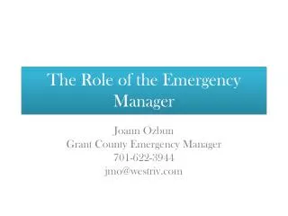 The Role of the Emergency Manager