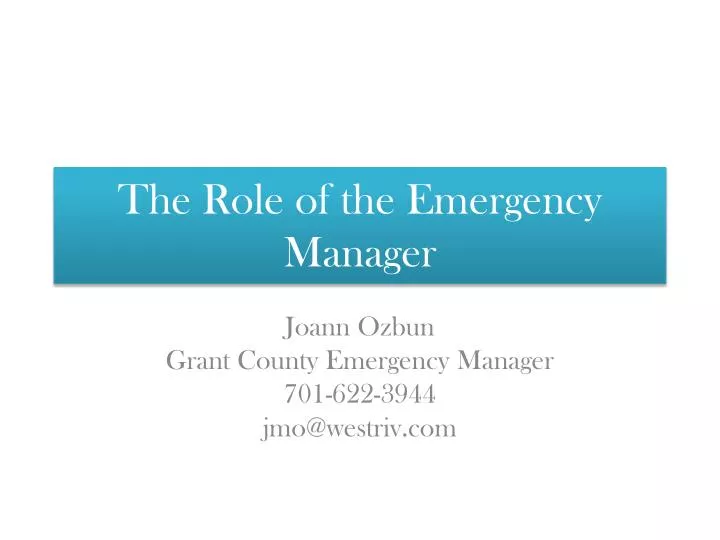 the role of the emergency manager