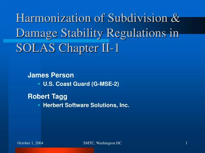 harmonization of subdivision damage stability regulations in solas chapter ii 1