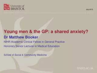 Young men &amp; the GP: a shared anxiety?