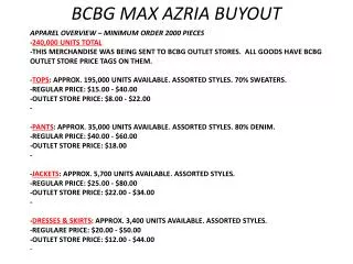 BCBG MAX AZRIA BUYOUT