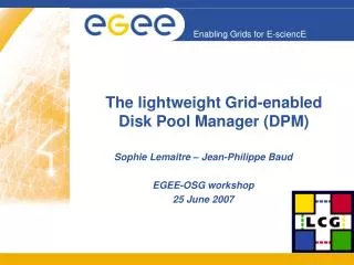 The lightweight Grid-enabled Disk Pool Manager (DPM)