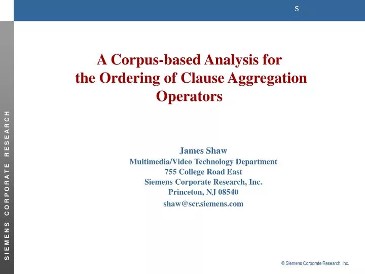 a corpus based analysis for the ordering of clause aggregation operators