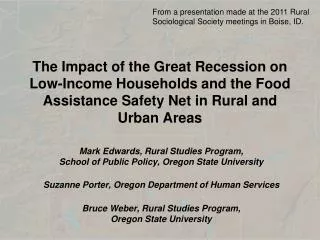 Mark Edwards, Rural Studies Program, School of Public Policy, Oregon State University