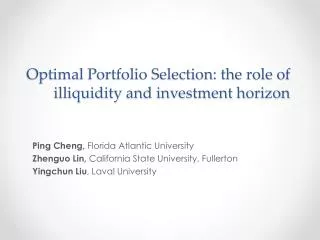 Optimal Portfolio Selection: the role of illiquidity and investment horizon