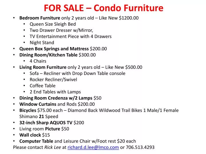 for sale condo furniture