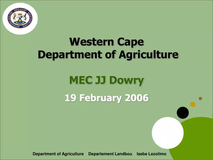 western cape department of agriculture mec jj dowry