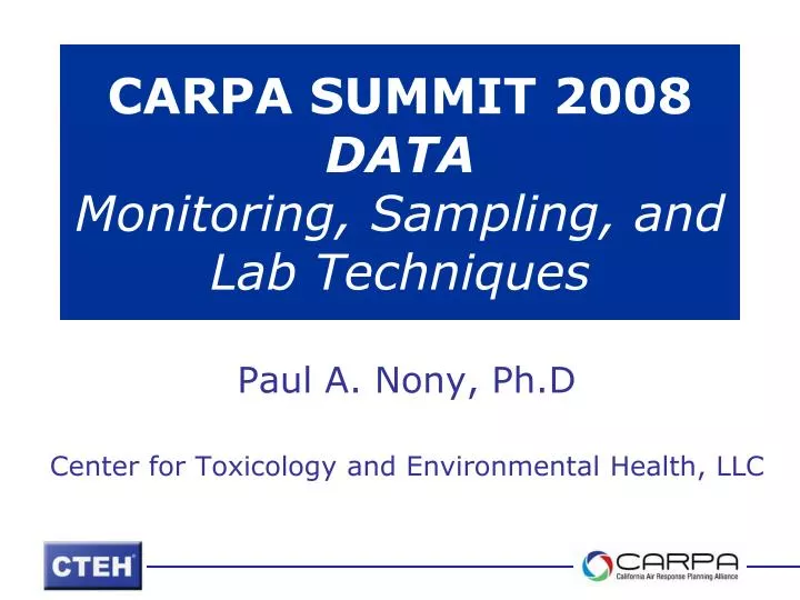 carpa summit 2008 data monitoring sampling and lab techniques