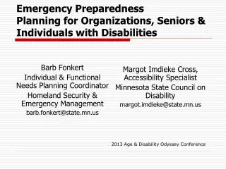 Emergency Preparedness Planning for Organizations, Seniors &amp; Individuals with Disabilities